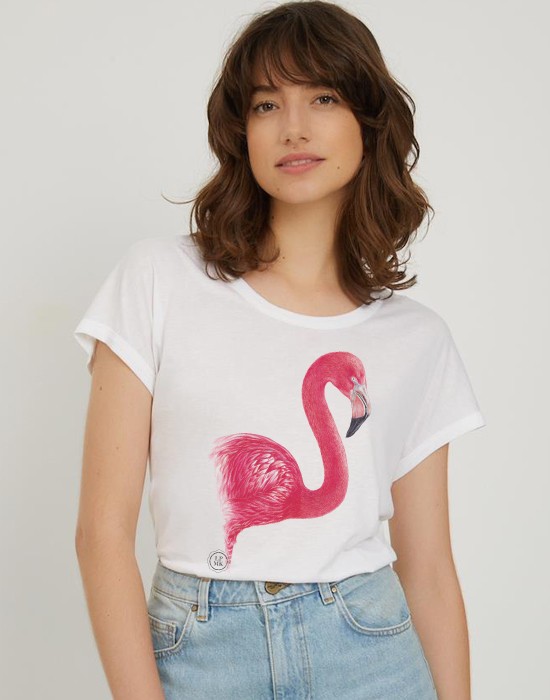 T-Shirt Col Bateau Flamant Rose