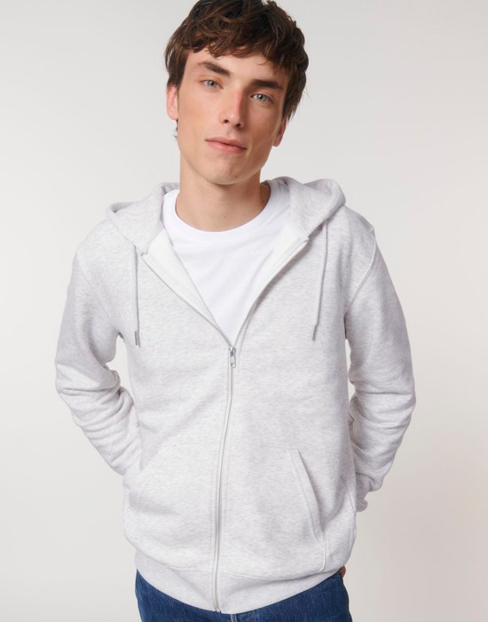 Sweat-Shirt à Capuche Zippé Basic Heather Ash