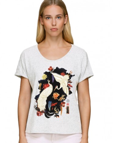 T-shirt femme graphique Grue – Estampe japonaise | Lapolemik