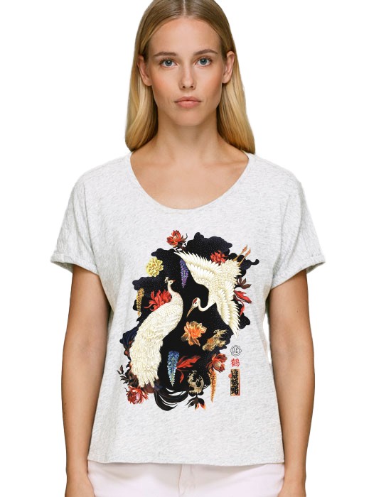 T-shirt femme graphique Grue – Estampe japonaise | Lapolemik